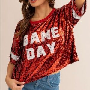 Red Sequin Game Day Top